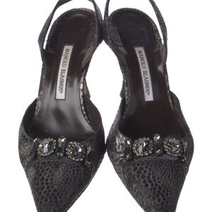 Manolo Blahnik Textured Black Heels with Embellishments